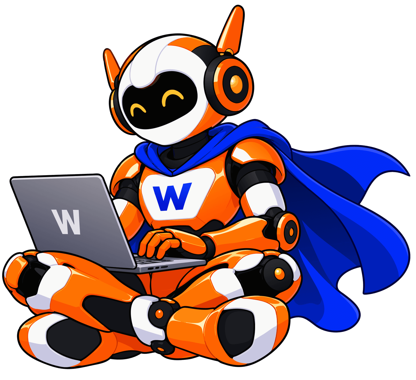 Webman robot with a laptop, available to talk