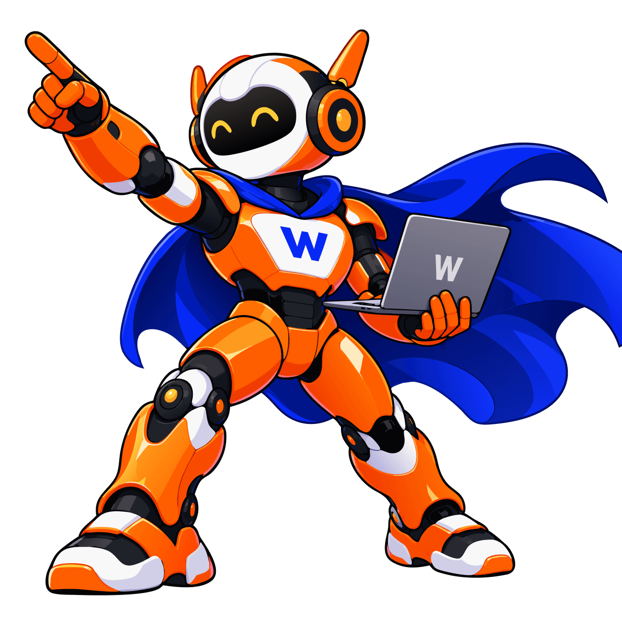 Робот Webman с ноутбуком — GEO-продвижение в нейросетях