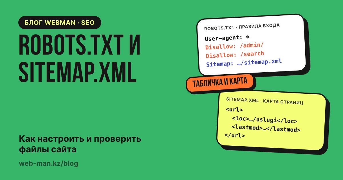 robots.txt и sitemap.xml: правила входа для поисковых роботов и карта страниц сайта на схеме